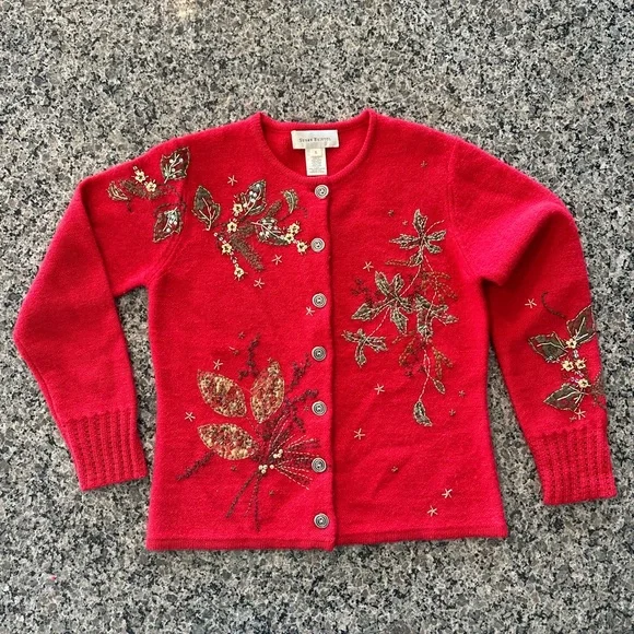 ✨VTG✨SUSAN BRISTOL Beautiful Vintage
Red Wool Embellished Size Small BUTTON UP - Picture 2 of 11